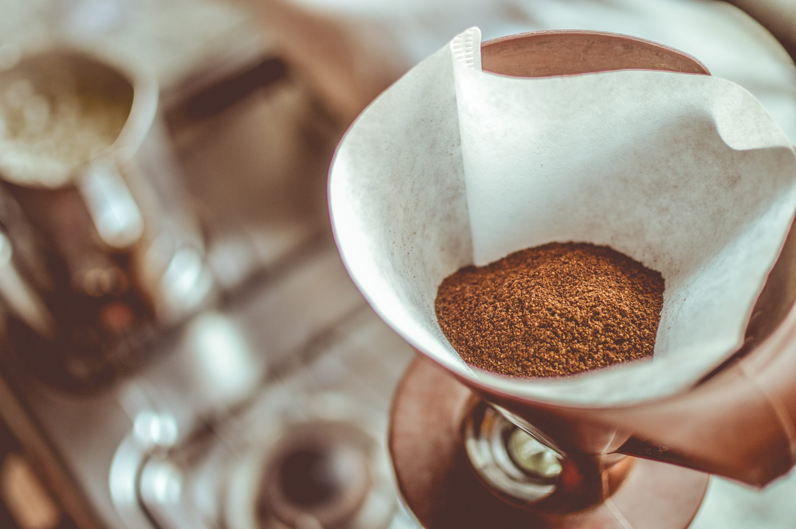 Used coffee grounds inside coffee maker